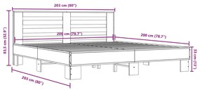 Πλαίσιο Κρεβατιού Καφέ Δρυς 200x200 εκ. Επεξ. Ξύλο &amp; Μέταλλο - Καφέ