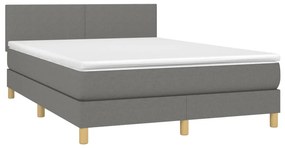 vidaXL Κρεβάτι Boxspring με Στρώμα &amp; LED Σκ.Γκρι 140x200 εκ Υφασμάτινο