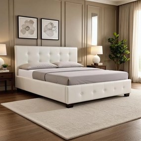 Κρεβάτι Roi διπλό 160x200 PU λευκό ματ + αποθηκευτικό χώρο 172x218x109 εκ.
