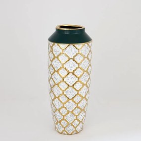 ΒΑΖΟ ΚΕΡΑΜΙΚΟ ΛΕΥΚΟ - ΠΡΑΣΙΝΟ - ΧΡΥΣΟ 12.5x12.5x31cm|752-20072