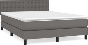 vidaXL Κρεβάτι Boxspring με Στρώμα Γκρι 140x190εκ. από Συνθετικό Δέρμα