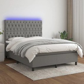 vidaXL Κρεβάτι Boxspring με Στρώμα &amp; LED Σκ.Γκρι 140x190εκ. Υφασμάτινο