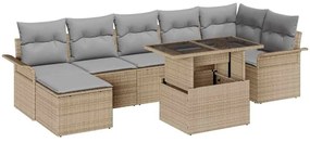 vidaXL Σετ Καναπέ Κήπου με μαξιλάρι 8 pcs Μπεζ Πολυ ράταν