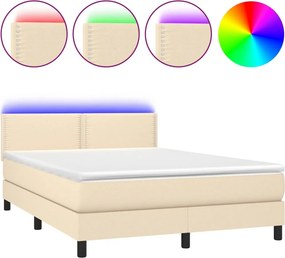 vidaXL Κρεβάτι Boxspring με Στρώμα &amp; LED Κρεμ 140x190 εκ. Υφασμάτινο