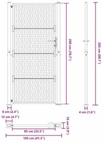 Πύλη κήπου Μαύρη 105x205 cm Ατσάλινος Σταυρός Σχεδιασμός - Μαύρο
