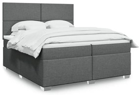 Κρεβάτι Boxspring με Στρώμα Σκούρο Γκρι 200x200 εκ. Υφασμάτινο