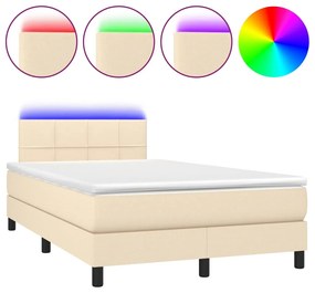 vidaXL Κρεβάτι Boxspring με Στρώμα &amp; LED Κρεμ 120x200 εκ. Υφασμάτινο
