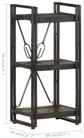 vidaXL Βιβλιοθήκη με 3 Επίπεδα Μαύρη 40x30x80 εκ. Μασίφ Ξύλο Μάνγκο