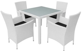 vidaXL Σετ Τραπεζαρίας Εξωτ. Χώρου 5 τεμ. Λευκό Κρεμ Συνθετικό Ρατάν