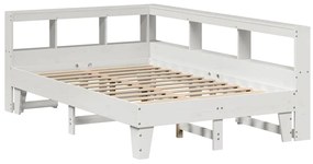 Κρεβάτι Βιβλιοθήκη Χωρίς Στρώμα Λευκό 135x190 εκ Μασίφ Πεύκο - Λευκό