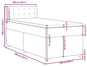 Κρεβάτι Boxspring με Στρώμα Σκούρο Γκρι 100x200 εκ. Υφασμάτινο - Γκρι