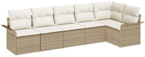 vidaXL Σετ Καναπέ Κήπου με μαξιλάρι 6 pcs Μπεζ Πολυ ράταν