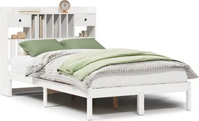 vidaXL Κρεβάτι Βιβλιοθήκη Χωρίς Στρώμα Λευκό 135x190 εκ Μασίφ Πεύκο