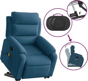 vidaXL Πολυθρόνα Μασάζ Ανακλινόμενη με Ανύψωση Μπλε Βελούδινη