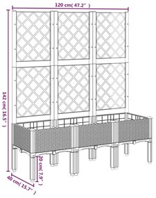 Ζαρντινιέρα Κήπου με Καφασωτό Μαύρο 120 x 40 x 142 εκ. από PP - Μαύρο