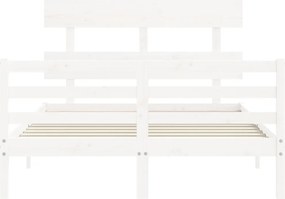 vidaXL Πλαίσιο Κρεβατιού με Κεφαλάρι Λευκό Μασίφ Ξύλο Small Double