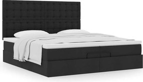vidaXL Οθωμανικό Κρεβάτι με Στρώματα Μαύρο 200x200cm Ύφασμα