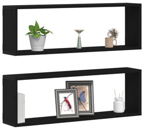 vidaXL Ράφια Τοίχου - Σετ 2, Μαύρη Δρυς, 80x15x26 εκ, Κατασκευασμένα από Επεξεργασμένο Ξύλο