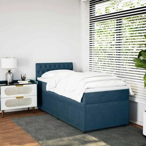vidaXL Κρεβάτι Boxspring με Στρώμα Μπλε 90x190 εκ. Βελούδινο