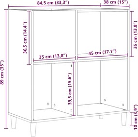 vidaXL Ντουλάπι δίσκων βινυλίου με ράφι Μαύρη Οξυά 84,5 x 38 x 89 εκ