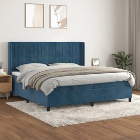 Κρεβάτι Boxspring με Στρώμα Σκούρο Μπλε 200x200 εκ. Βελούδινο - Μπλε
