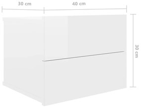 Κομοδίνα 2 τεμ. Γυαλιστερό Λευκό 40x30x30 εκ. από Μοριοσανίδα - Λευκό