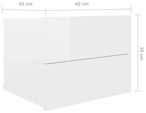 Κομοδίνα 2 τεμ. Γυαλιστερό Λευκό 40x30x30 εκ. από Επεξ. Ξύλο - Λευκό