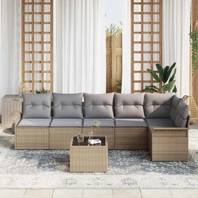 vidaXL Σετ Καναπέ Κήπου με μαξιλάρι 7 pcs Μπεζ Πολυ ράταν