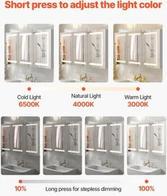 VEVOR Lighted Medicine Cabinet with Tempered Glass Mirror 100x60 cm Wall-Mounted