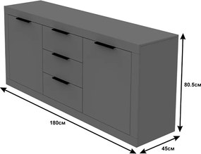 Μπουφές Doha pakoworld σε ανθρακί απόχρωση 180x45x80.5εκ