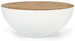 Τραπέζι σαλονιού Coffelty Inart λευκό μέταλλο-μασίφ ξύλο ακακίας Φ90x40εκ Model: 307-000006