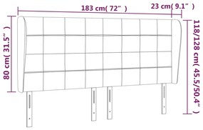 Κεφαλάρι με Πτερύγια Μαύρο 183x23x118/128 εκ. Βελούδινο - Μαύρο