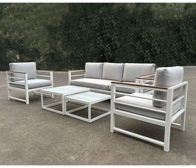 MARILIAN Set Σαλόνι Κήπου, 5τεμ, Μέταλλο Βαφή Άσπρο, Μαξιλάρια Γκρι  2 Πολυθρ 1 Καναπ 2 Τραπεζάκια [-Άσπρο-, -Γκρι-] [-Μέταλλο-, -Ύφασμα-] Ε6871,2