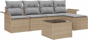 vidaXL Εξωτερικός καναπές με μαξιλάρι 6 pcs Μπεζ συνθετικό ρατάν