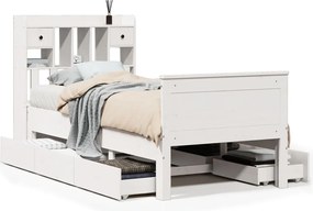 vidaXL Κρεβάτι Βιβλιοθήκη Χωρίς Στρώμα Λευκό 75x190 εκ Μασίφ Πεύκο