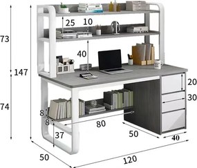 Γραφείο Soco pakoworld με ραφιέρα-MDF γκρι-λευκό 120x50x144εκ