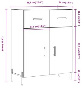 Ντουλάπι Γκρι Sonoma 69,5 x 34 x 90 εκ. από Επεξεργασμένο Ξύλο - Γκρι