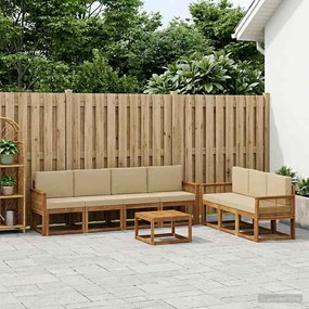 vidaXL Σειρά Καναπέ Εξωτερικού 8 pcs Φυσικό και Μπεζ Πολυεστέρας