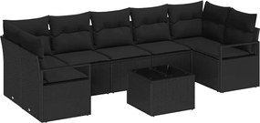 vidaXL Σετ Καναπέ Κήπου 8 pcs Μαύρο Πολυεστέρας, Ρατάν και Γυαλί