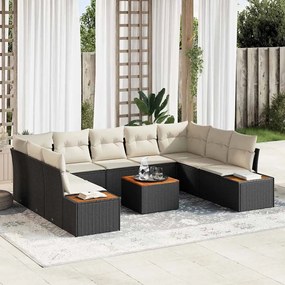vidaXL Σετ Καναπέ Κήπου με μαξιλάρι 10 pcs Μαύρο Πολυ ράταν