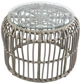 Τραπεζάκι Κήπου ALBIUS Γκρι Rattan/Μέταλλο/Γυαλί Φ50x35cm