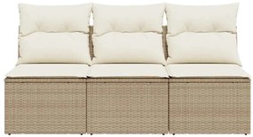 vidaXL Καναπές Κήπου Τριθέσιος Μπεζ από Συνθετικό Ρατάν με Μαξιλάρια