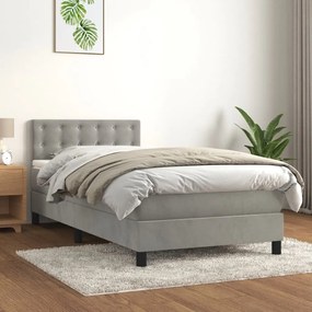 Κρεβάτι Boxspring με Στρώμα Ανοιχτό Γκρι 90x200 εκ. Βελούδινο