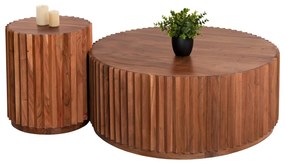 SET 2PCS COFFEE TABLES ROUND SEDGE  SOLID ACACIA WOOD IN NATURAL Φ90 &amp; Φ40cm.