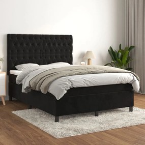 Κρεβάτι Boxspring με Στρώμα Μαύρο 140x200 εκ. Βελούδινο