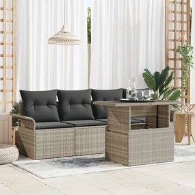 vidaXL Σετ Καναπέ Κήπου με μαξιλάρι 5 pcs Ανοιχτό γκρι Πολυ ράταν