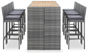 vidaXL Σετ Επίπλων Μπαρ Εξ. Χώρου 9 τεμ. Γκρι Συνθ. Ρατάν/Ξύλο Ακακίας