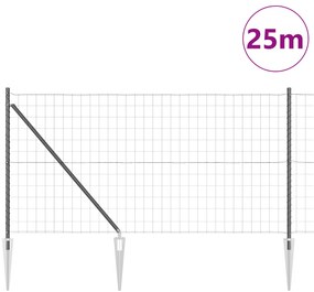 vidaXL Ευρωπαϊκός Φράκτης με 13 Στήλες Σπιράλ 1x25 μ Γαλβανισμένος Χάλυβας Γκρι