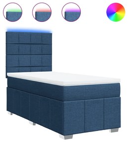 vidaXL Κρεβάτι Boxspring με Στρώμα Μπλε 90x190 εκ.Υφασμάτινο