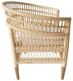 Πολυθρόνα Necorian paakoworld teak ξύλο με pe rattan σε φυσική απόχρωση και λευκό μαξιλάρι 80x70x87εκ